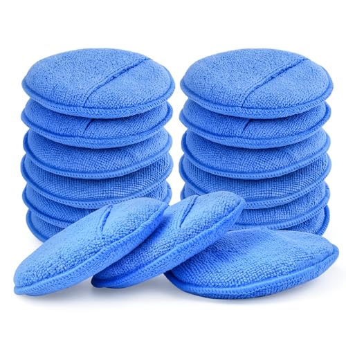 Microfiber Wax Applicator Pads, Car Wax Applicator with Finger Pocket, Buffing & Detail Polishing Foam Pads for Car Cleaning and Fine Polishing (5 inch, 12 Pack) - color: Blue_12pack
