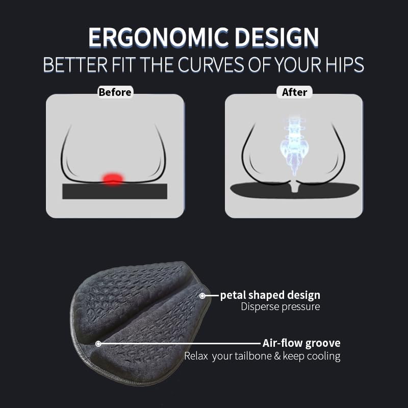 Feiteplus Gel Breathable Honeycomb Seat Cushion Velvet Cover 3D Honeycomb Structure Tailbone Pain Relief Egg Seat Cushion Winter Seat Cushions for Long Rides