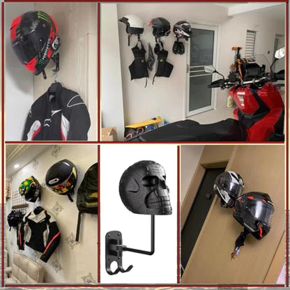 SANGMO Metal Skull Helmet Holder, Motorcycle Helmet Rack 180 Degree Rotation Wall Mount with 2 Hooks for Motorcycle Bike Baseball Rugby - Black - color: Black*1
