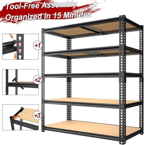 Garage Racks for Storage，5-Tier Adjustable Garage Shelving Storage Shelves,2400LBS Capacity Heavy Duty Shelving for Carport Warehouse Basement,72" H x40 W x20 D - size: 72" H x 40" W x 20" D