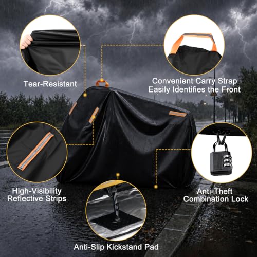 Full Enclosed Motorcycle Cover, 210D Oxford Waterproof with Lock & Anti-Slip Pad, 96.5x41x50 All-Weather Protection for Outdoor/Indoor Storage, Sun Rain Dust Resistant - size: 96.5x41x50"