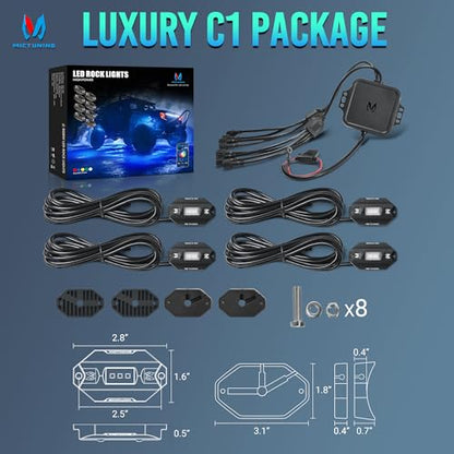 MICTUNING C1 4 Pods RGBW LED Rock Lights - Multicolor Underglow Neon Light Kit with Bluetooth Controller, Music Mode - size: 4 Pod Lights Kit