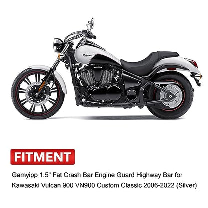 1.5" Fat Crash Bar Engine Guard Highway Bar for Kawasaki Vulcan 900 VN900 Custom Classic 2006-2023 (Matte Black) - color: Matte Black