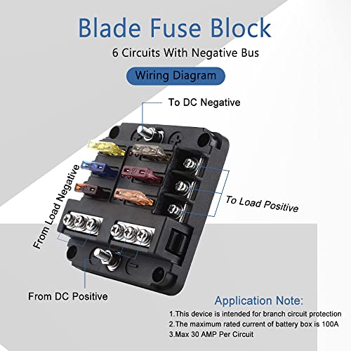 ASUBHA 6-Way Marine Fuse Block,Waterproof 12v Fuse Block with LED Indicator, Automotive Fuse Box Holder 12V/24V Fuse Panel Universal for Automotive Golf Cart Truck Car Boat Marine RV Motorcycle