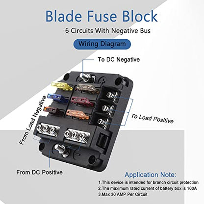ASUBHA 6-Way Marine Fuse Block,Waterproof 12v Fuse Block with LED Indicator, Automotive Fuse Box Holder 12V/24V Fuse Panel Universal for Automotive Golf Cart Truck Car Boat Marine RV Motorcycle