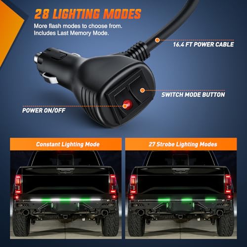 Nilight 60 Inch Truck Tailgate Strobe Light Strip Tail Emergency Bar Rear Window Warning Lamp Ultra-Bright Double Row 360 LED for Pickup Trailers Construction Vehicles Car SUV, Green White - color: 60" Tailgte Strobe Green White
