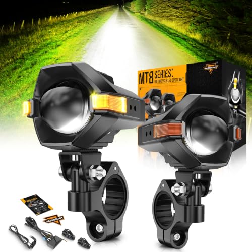 Auxbeam Motorcycle LED Fog Lights Driving Lights Amber Auxiliary Light, MT8 Series LED Spotlight with 8 Modes Dual Color, 60W 6000LM Off-Road Work Light for Motorcycle ATV UTV Dirtbike Truck