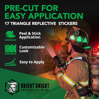 BRIGHT KNIGHT DECALS Reflective Stickers, 17pc Triangle Kit, Reflective Tape Outdoor Waterproof Motorcycle Helmet Stickers for Bikes, Scooters, and Hard Hats, Night Safety High Visibility - color: Light Green