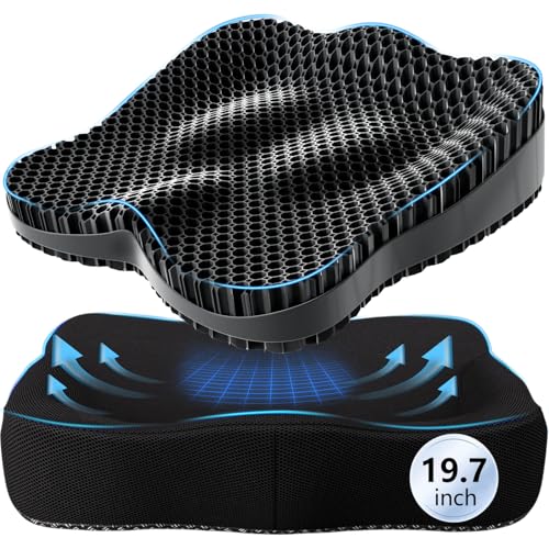 19.7in Thicken Cooling Gel Seat Cushion, Larger Gel Seat Cushion for Long Sitting Pressure Relief Seat Pad for Office Chair Egg Cushions for Car, Desk Chair, Wheelchair Cushion - color: Black, size: XX-Large(19.7"*16.1"*3.5")