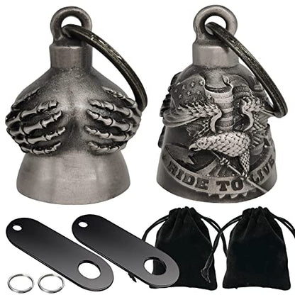Dream Apparel 2 Pack Motorcycle Bells Guardian Angel for Biker Rider Men Women Ride Riding with Hangers, Drive Away Gremlins - color: Handful + Ride to Live