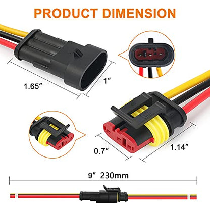 NAOEVO 3 Pin Connector Waterproof, 16 AWG 3 Wire Connectors, Automotive Electrical Male and Female Plug with Heat Shrink Tubing for Car Truck Boat Wire Connection, 6 Kits - size: 3 Pin