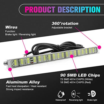 Double Colors LED License Plate Light Super Bright 90 SMD Chips 2-in-1 Fuction Brake Light Reversing light for Car SUV Truck,Motorcycle,Waterproof,DC12V.1-Pack(White + Red)