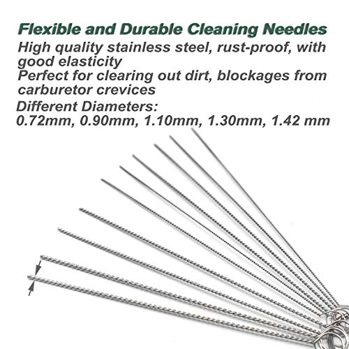 Carburetors Carbon Dirt Jet Remove Cleaning Tool Kit, 13 Wires Set + 10 Cleaning Needles + 5 Nylon Brushes Cleaner for Welder Carb Chainsaw Spray Guns Torch Tips Firing Hole Stove Burner Holes