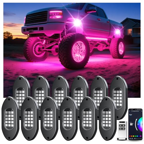 LED Rock Lights for Trucks 12 Pods,RGB Rocklights with App & Remote Control, Underglow Rock Light Kit for Trucks UTV ATV Golf Cart RZR - color: RGB, size: 12 Pods