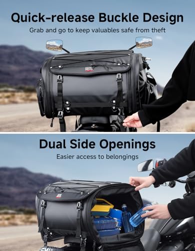 KEMIMOTO Motorcycle Travel Luggage Bags, 60L Expandable Large Capacity Motorcycle Tail Bag, Waterproof Rear Rack Trunk, Motor Pannier Bag with Rain Cover and Straps - size: 60L