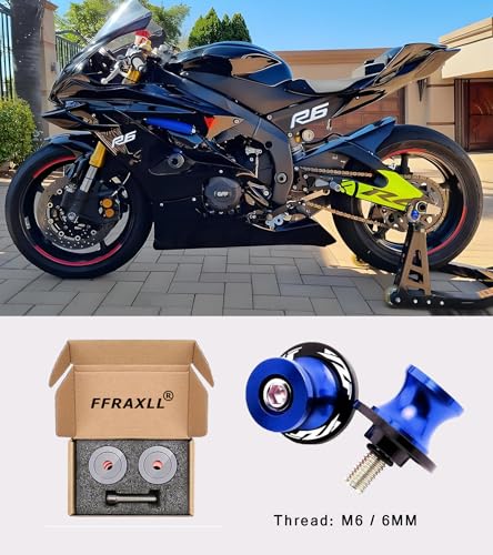 2pcs 6MM M6 X1.5 Motorcycle Swing arm Sliders Stand Spools fits for YZF R1 R3 R6 R7 R125 R25 R1000 (Blue) - color: Blue