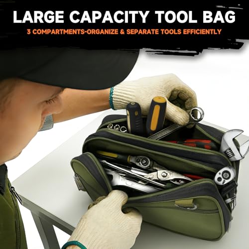 Organizer Tool Pouch Small Tool Bag with Zipper Waterproof Utility Multi Compartments Green - color: Green