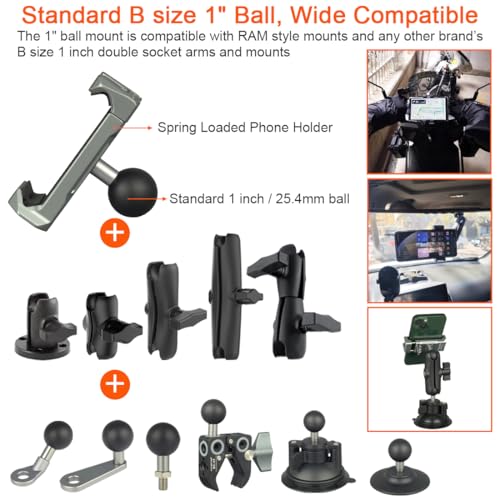 1 Inch/25mm Ball Mount Phone Holder Compatible with RAM mounts B Size Double Socket Arm for Car Bike Motorcycle Phone Mount with 1" Ball