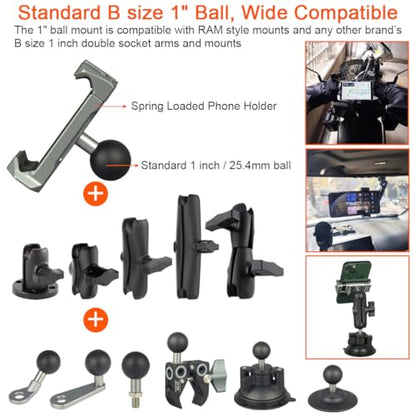 1 Inch/25mm Ball Mount Phone Holder Compatible with RAM mounts B Size Double Socket Arm for Car Bike Motorcycle Phone Mount with 1" Ball