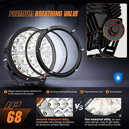 Nilight 7 Inch Round LED Offroad Driving Lights with DRL 2 PCS 90W 9850LM IP68 Spot Flood Combo Work Light w/ 12AWG DT Connector Wiring Harness Kit for 4x4 Truck ATV UTV SUV - color: 2Pcs 90w 7Inch white DRL Light Kit