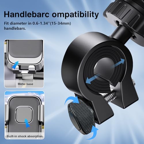 Bike Phone Mount Holder for Electric Scooter, Motorcycle & Ebike – Universal Handlebar Cell Phone Holder, Anti-Shake Design, Easy Install, Compatible with iPhone & Android