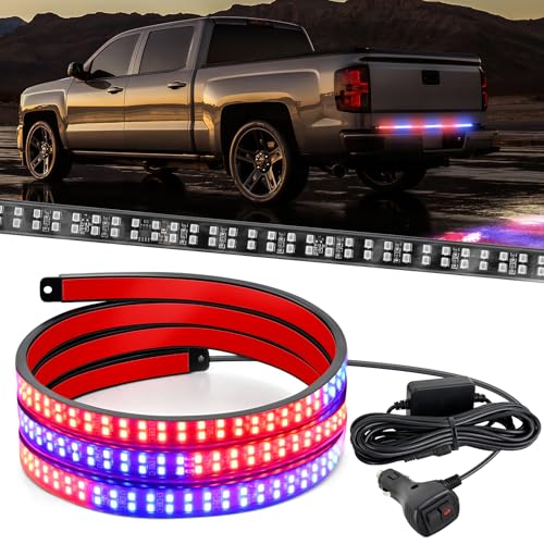 Nilight 60 Inch Truck Tailgate Strobe Light Strip Tail Emergency Bar Rear Window Warning Lamp Ultra-Bright Double Row 360 LED for Pickup Trailers Construction Vehicles Car SUV, Red Blue - color: 60" Tailgte Strobe Red Blue