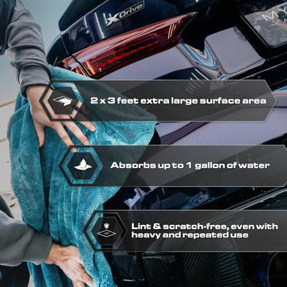 Blackline Car Drying Towel - 2ftx3ft XL-Popular Pick Among Detailing Pros -Aqua 1300 GSM Microfiber Accessory - Absorbs Over 8lbs of Water - Leaves No Streaks, Spots or Scratches - Dries an Entire Car - color: Aqua
