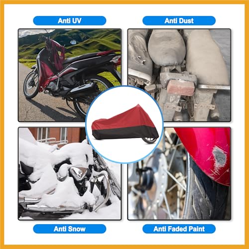 Motorcycle Cover Motorbike Full Cover Outdoor Rain Dust Protector 190T L Red Black for Touring Cruiser Scooters Universal Replacement