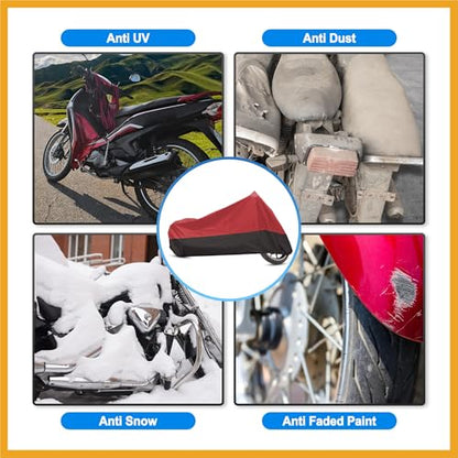 Motorcycle Cover Motorbike Full Cover Outdoor Rain Dust Protector 190T L Red Black for Touring Cruiser Scooters Universal Replacement