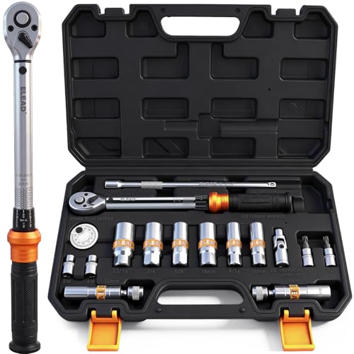ELEAD 16-Piece Spark Plug Socket Set, 3/8" Drive Swivel Magnetic Spark Plug Removal Tool Kit with Torque Wrench (5–45 lb-ft), E-Torx & Torx Bit Sockets, Extensions & Universal Joint - size: 16-Piece Spark Plug