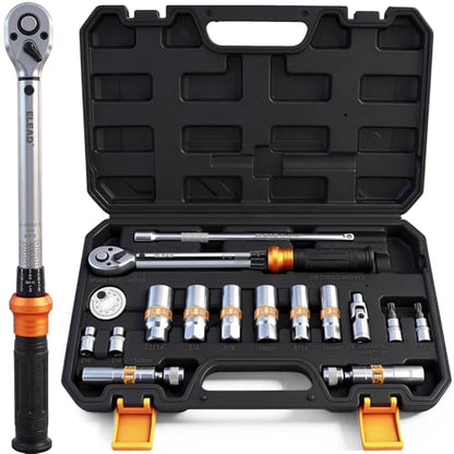 ELEAD 16-Piece Spark Plug Socket Set, 3/8" Drive Swivel Magnetic Spark Plug Removal Tool Kit with Torque Wrench (5–45 lb-ft), E-Torx & Torx Bit Sockets, Extensions & Universal Joint - size: 16-Piece Spark Plug