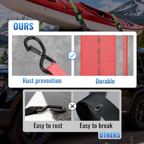 Retractable Ratchet Straps 4 Pack - 1,500 Lbs Break Strength 1 in x 10 Ft Heavy Duty Retractable Ratchet Tie Down Straps with S Hooks Set for Truck, Cargo Van, Trailer, Motorcycle (Red) - color: Red