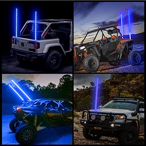 BESTZHEYU 2PCS 0.9M Blue LED Whip Light for ATV UTV 3FT LED Whip Light Antenna Whips for RZR Polaris Off-Road Sand Dune Buggy 4x4 - color: 0.9M Blue Whip Light