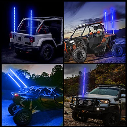 BESTZHEYU 2PCS 0.9M Blue LED Whip Light for ATV UTV 3FT LED Whip Light Antenna Whips for RZR Polaris Off-Road Sand Dune Buggy 4x4 - color: 0.9M Blue Whip Light