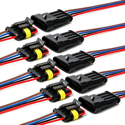 16 AWG Way Car Waterproof Electrical Connector,4 pin Plug Auto Electrical Wire Connectors Marine for Car, Truck, Boat, and Other Wire Connections.(5 Pack)¡­ - size: 4pin connector--5pack
