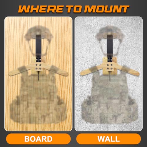 Tactical Gear Wall Mount Stand - Motorcycle Helmet Holder Display Stand with Hooks, Solid Wood Airsoft Plate Carrier Rack for Police, Football and Cycling Suit - color: Natural