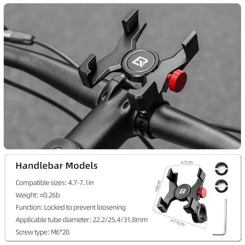 ROCKBROS Bike Phone Holder, Aluminum Bike Phone Mount Holder,Handlebar Mounted Cell Phone Holder for 4.7-7.1 Inch Phones Handlebar Mount - style: Handlebar Mount