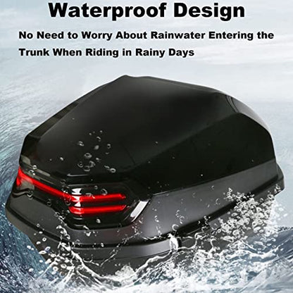 Motorcycle Tail Box 30L Waterproof Helmet Trunk Universal Top Box Lockable with Bracket Base Plate 15"x15"x11" Lightweight(White)