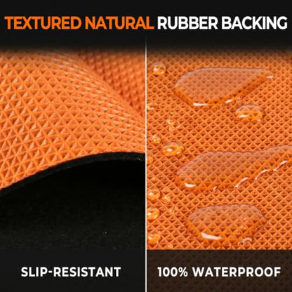 Golener Oil Spill Mat - Garage Floor Mat, Absorbent Oil Mats, Under Car Oil Change Mat, Waterproof, Protect Garage Surface from Spill & Stain, Reusable, Washable, Durable, 48”x96”, Orange Base - size: 4' x 8' (Rectangular)