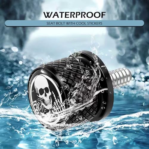 Motorcycle Stainless Seat Bolt Screw, Knurled Fender Rear Seat Screw 1/4"-20 Thread, Skull Pattern Cushion Caps, Compatible with Touring Sportster Softail (Black) - color: Black