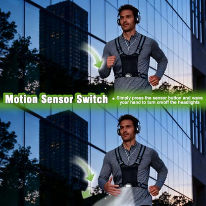 Gesture Sensing Running Light Reflective Vest with Pouch (Black) | ①45°Adjustable Angle②360°Reflective Strap③Multiple Lighting Mode④Waterproof IPX4⑤For Nighttime Walking Cycling Jogging Hiking - color: black