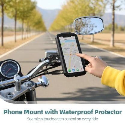 Phone Mount with Waterproof Protector, Sturdy Phone Mount, Full Coverage, Sensitive Touchscreen, 360° Adjustable Smartphone Holder for 4.7-6.3 in Phones