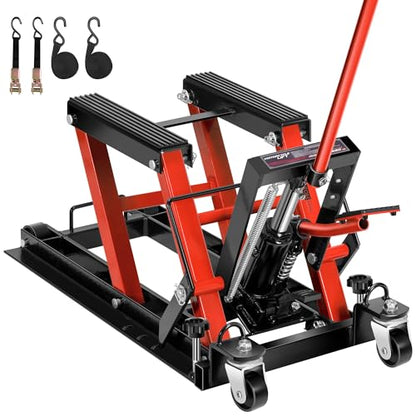 VIVOHOME 1500 LBS Hydraulic Motorcycle Lift Jack, Heavy-Duty Steel ATV Lift Stand with Wheels & Handle, for Motorcycles, Dirt Bikes, ATVs (Red) - color: Red