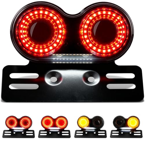Motorcycle Tail Light, Motorcycle Brake Light, IP67 Waterproof Motorcycle Turn Signals Running Light with License Plate Bracket Fit for Street Bike Cruiser Chopper Bobber (Smoke, 90 LEDS) - color: Smoke