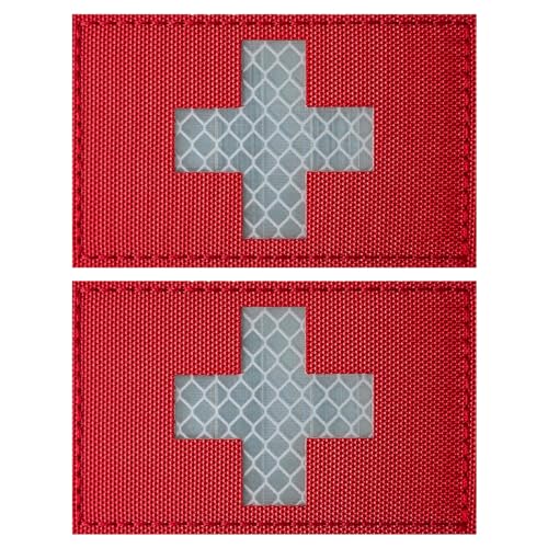 2Pcs Reflective Red Cross Medic Patches,Medical Red Cross Morale Hook and Loop Badge First Aid Patches for IFAK Trauma Pouch, EMT, EMS, EDC Bag - color: Red Cross Medic