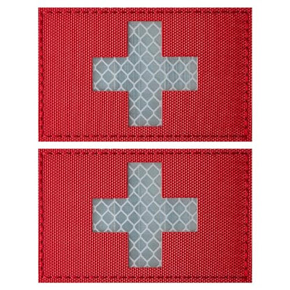 2Pcs Reflective Red Cross Medic Patches,Medical Red Cross Morale Hook and Loop Badge First Aid Patches for IFAK Trauma Pouch, EMT, EMS, EDC Bag - color: Red Cross Medic