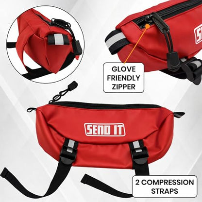 Waterproof Dirtbike Handlebar Bag | Compact Motorcycle Handle Bar Storage Pouch | Universal Fit Dirt Bike Bag for Trail & Adventure Riding | Durable Surron Bar Bag - Red - color: Red