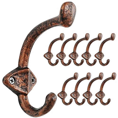 Dseap Cast Iron Wall Hooks L=5”, Heavy Duty Coat Hooks, Rustic Vintage Farmhouse Hook for Hanging Winter Coats Jackets Towels Hats Bags Plants, Antique Copper, Pack of 10 (ShieldBold) - color: Antique Copper, size: L=5" (Pack of 10)