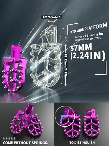 JFG RACING Dirt Bike Pegs,Motorcycle Foot Pegs MX Foot Pedals Rests CNC for Light Bee Surron/CRF150F CRF230F 2003-2019/KDX200 1983-1994 - Purple - color: purple