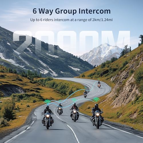 Fodsports T1 PRO Motorcycle Intercom V5.4 with Music Sharing, One-Click Switching for 4 Functional Modes, 6-Way Motorcycle Helmet Headset, FM/5 Stickers/Noise Cancellation/Stereo Music, 1 Pack - size: T1 PRO 1 Pack